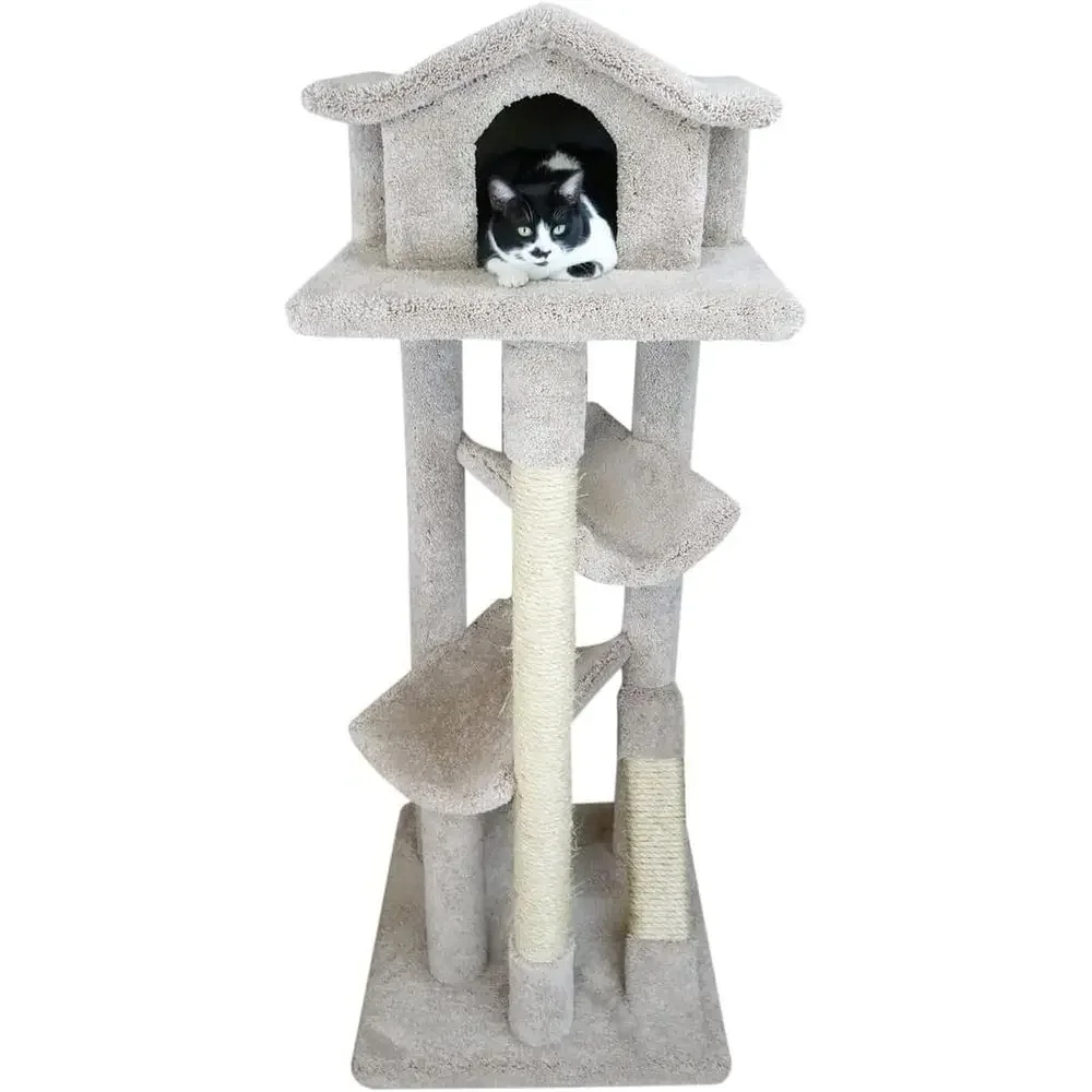 Cat Scratching Post - 大型キャットタワー、頑丈な複数レベル、爪とぎポール付き、ベージュ - 24 x 24 x