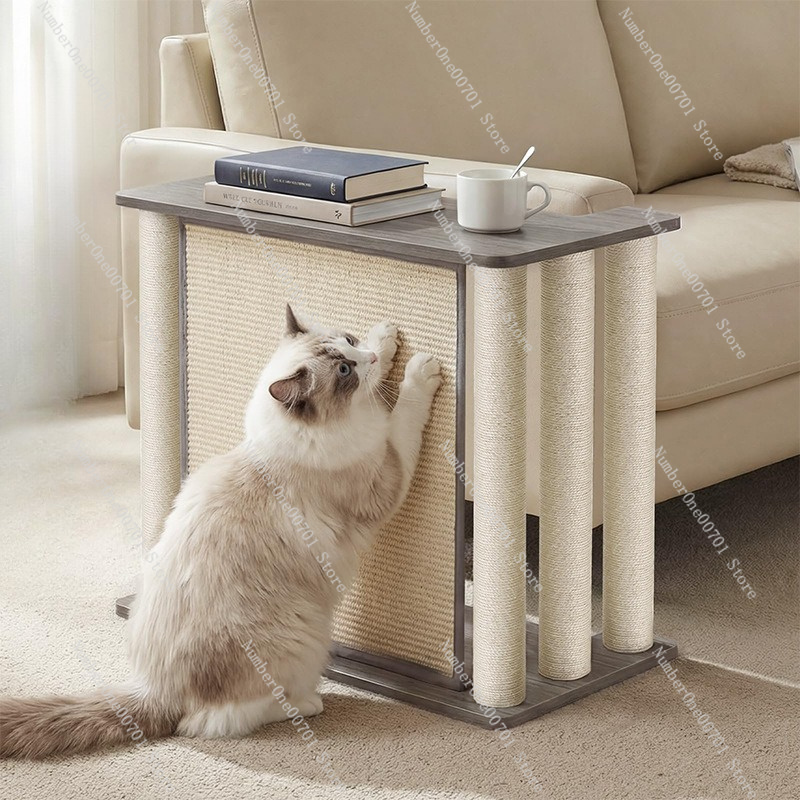Cat Scratching Post - 猫の足型キャットツリーエンドテーブル、爪とぎボード＆爪とぎポール付き、室内ペット用ソファサイドレスト家具、猫の日常の爪とぎに