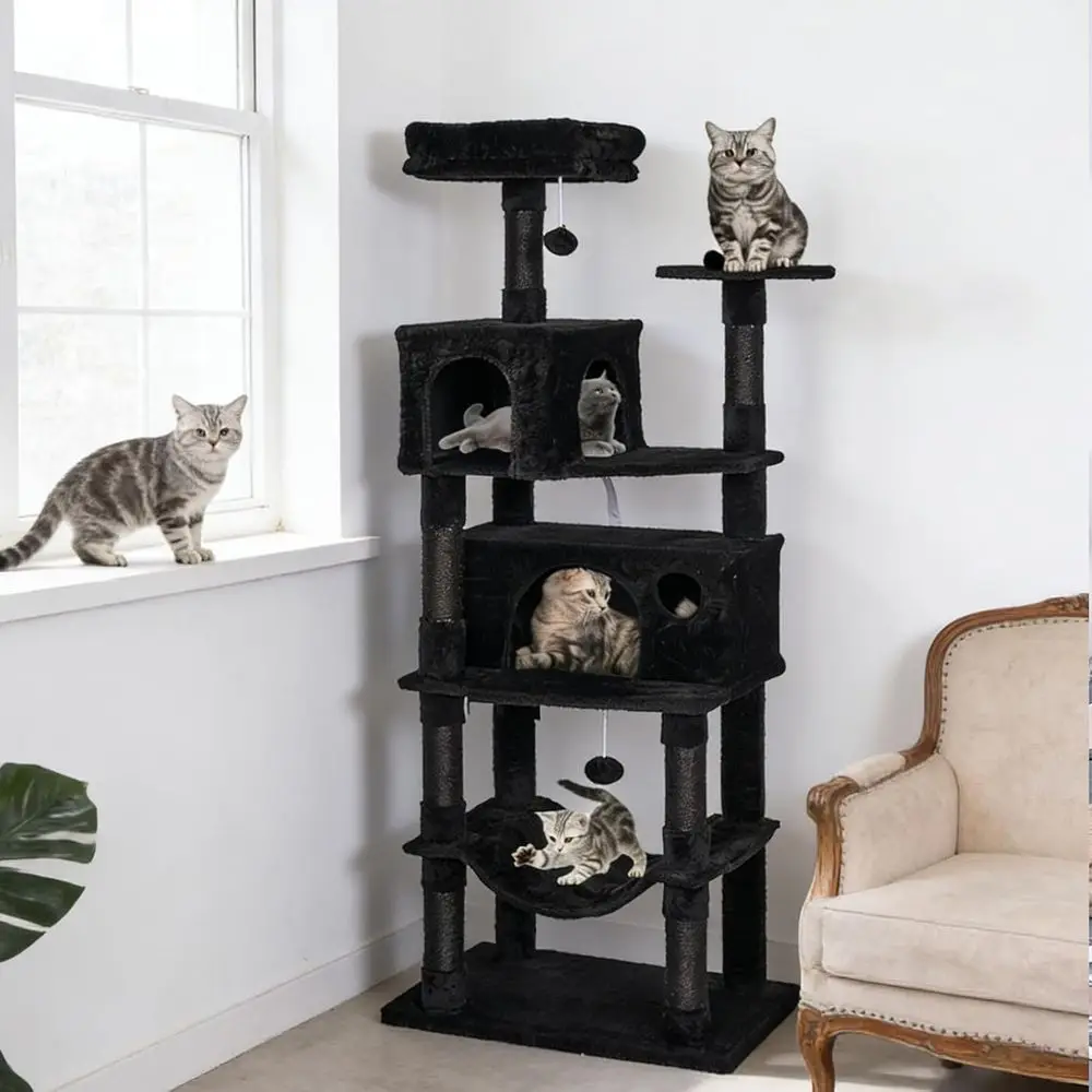 Cat Scratching Post - 67層構造XLキャットタワー（大型室内猫用）、ハンモック、サイザル麻スクラッチポスト、プラッシュパーチ、コンド付き - グレー
