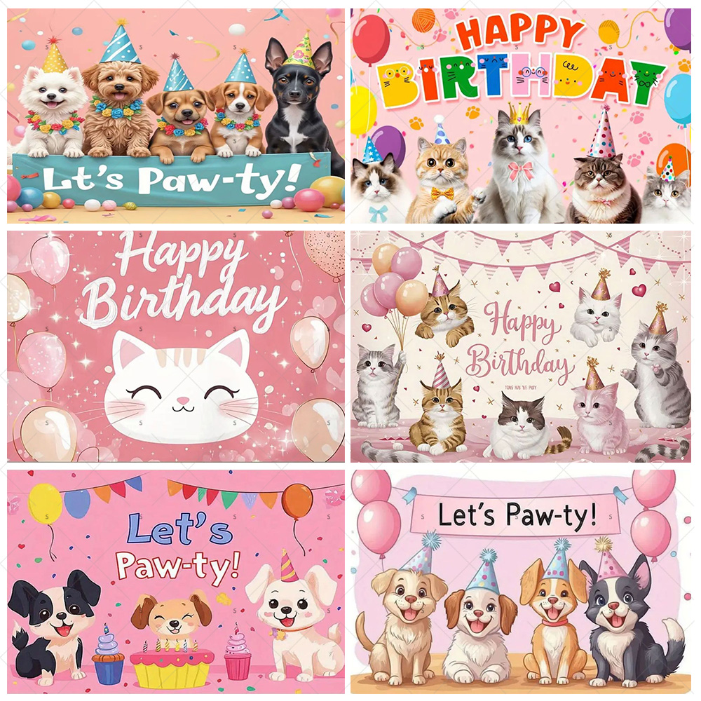 Pet Supplies Outlet - 漫画猫犬テーマ子供の誕生日かわいいペットパーティー装飾ベビーシャワーカラフルなバルーン背景バナー写真撮影の小道具