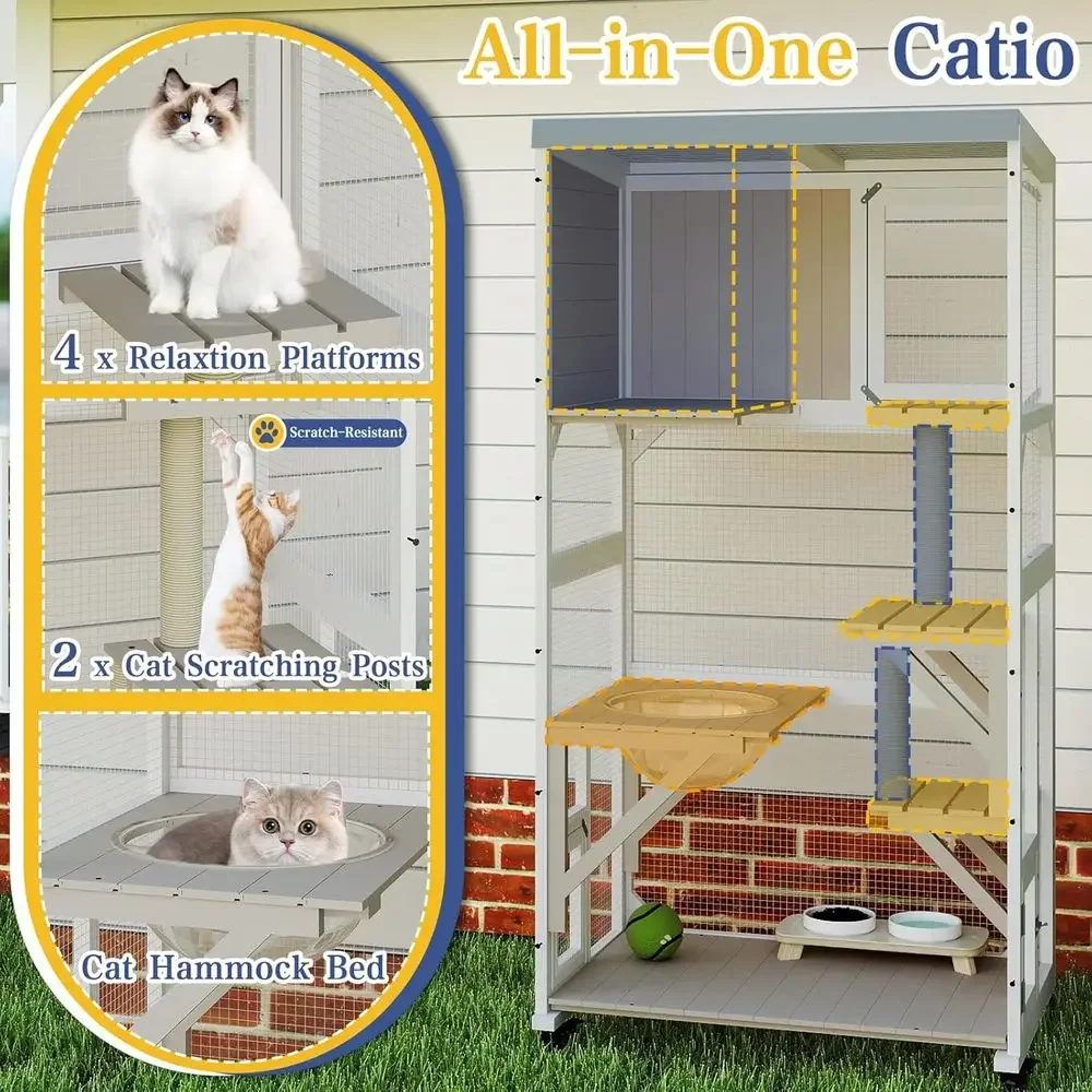 屋外用猫用囲い付きケージ（車輪付き、窓、トンネル、ドアアクセ - Cat Scratching Post のレビューと価格
