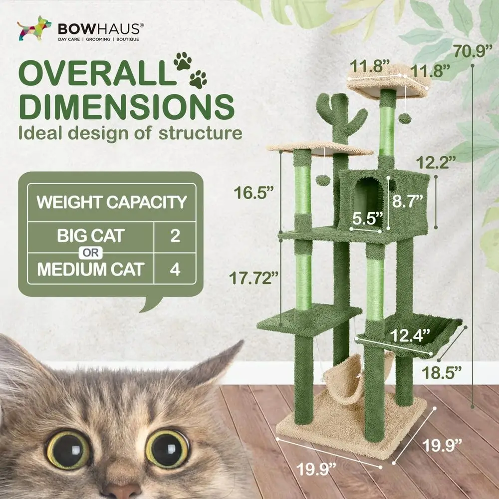 多層式70インチサボテン型キャットタワー、豪華なパーチ、爪と - Cat Scratching Post のレビューと価格