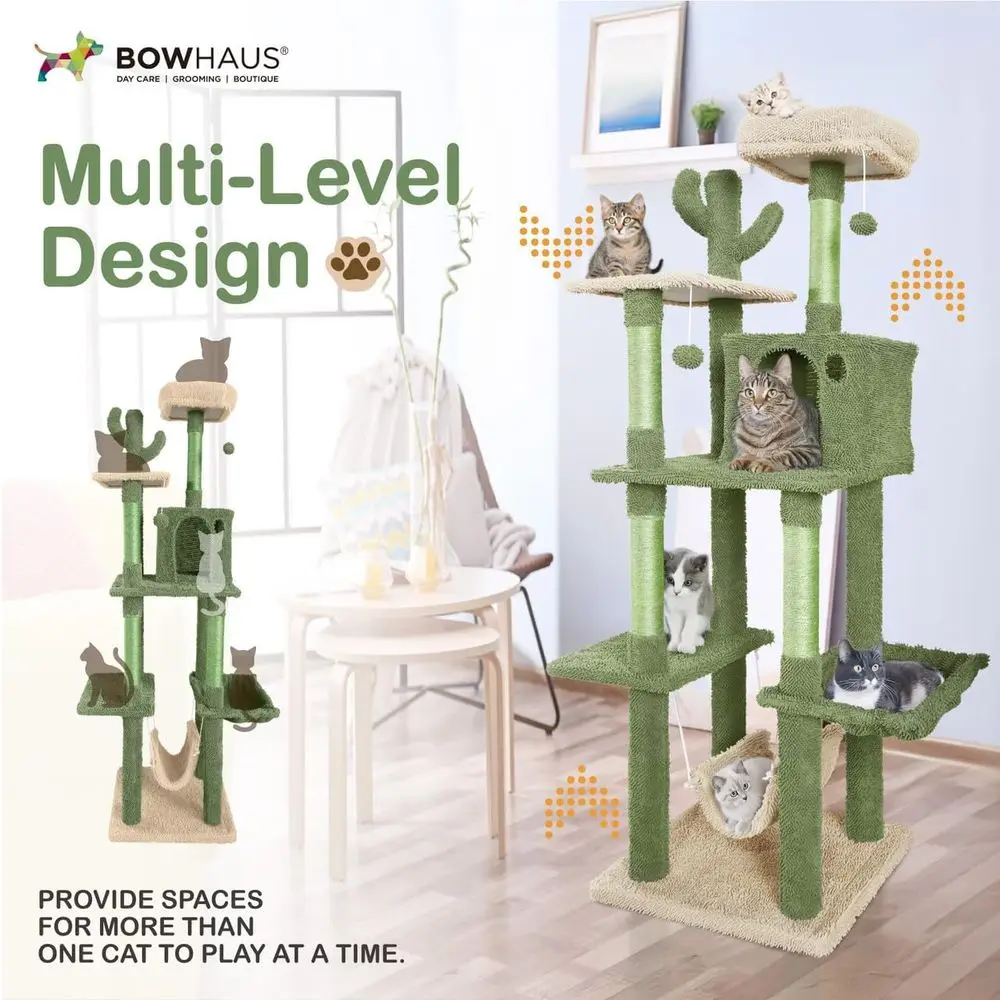 多層式70インチサボテン型キャットタワー、豪華なパーチ、爪と - Cat Scratching Post のレビューと価格