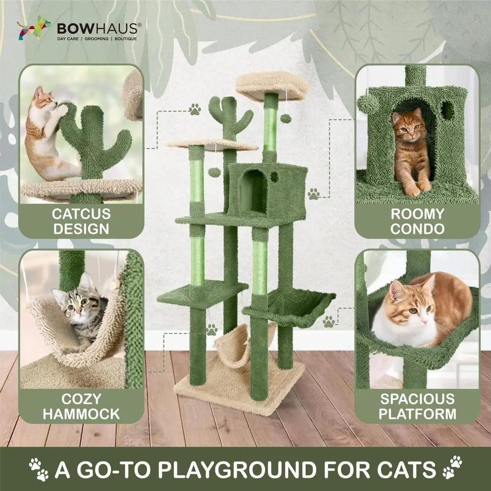 多層式70インチサボテン型キャットタワー、豪華なパーチ、爪と - Cat Scratching Post のレビューと価格