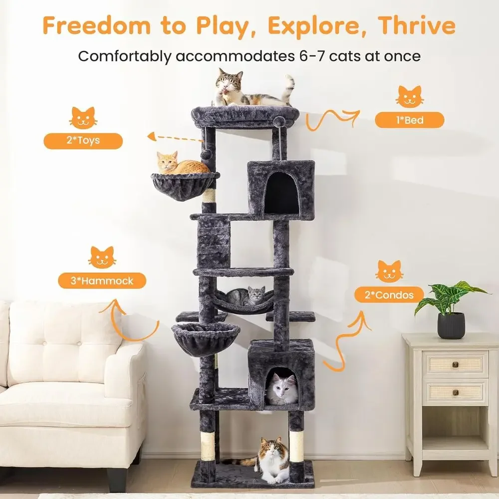 74インチの背の高いキャットタワー、爪とぎポール、コンドミニ - Cat Scratching Post のレビューと価格