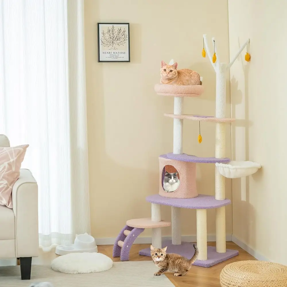 62インチの多層キャットタワー（コンドミニアム、爪とぎポール - Cat Scratching Post のレビューと価格