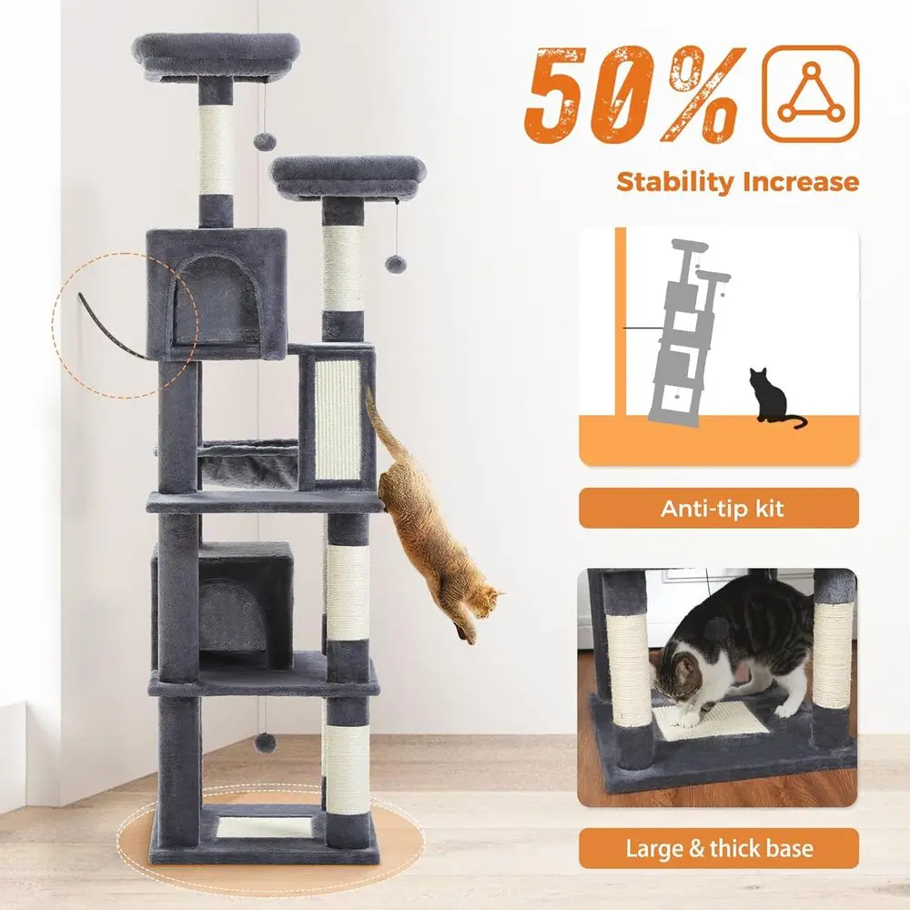 70インチのハイキャットツリー、2つのコンドミニアム、2つの - Cat Scratching Post のレビューと価格