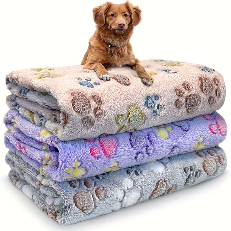 快適なペットタオル、柔らかく暖かいフランネル製の足跡柄スリー - Pet Supplies For Dogs のレビューと価格