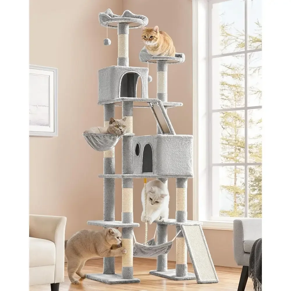 82.5インチ大型キャットタワー、ハンモック、2段の止まり木 - Cat Scratching Post のレビューと価格