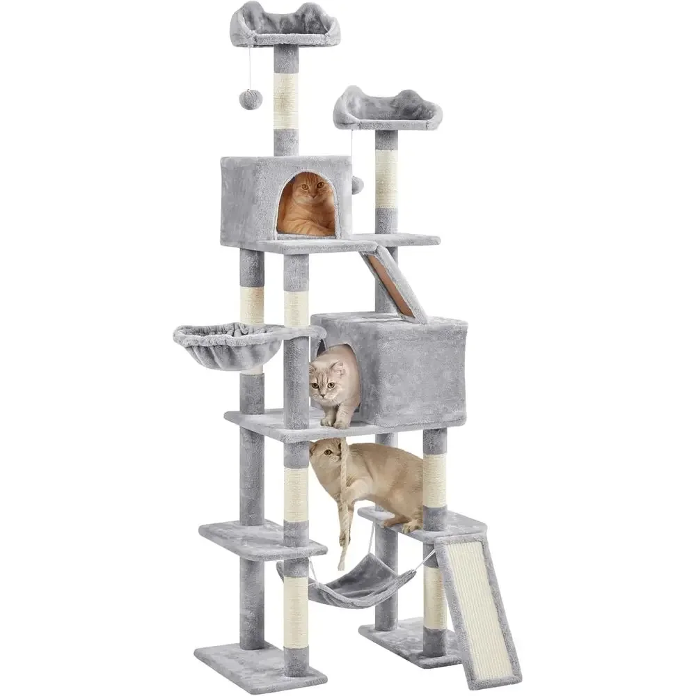 82.5インチ大型キャットタワー、ハンモック、2段の止まり木 - Cat Scratching Post のレビューと価格