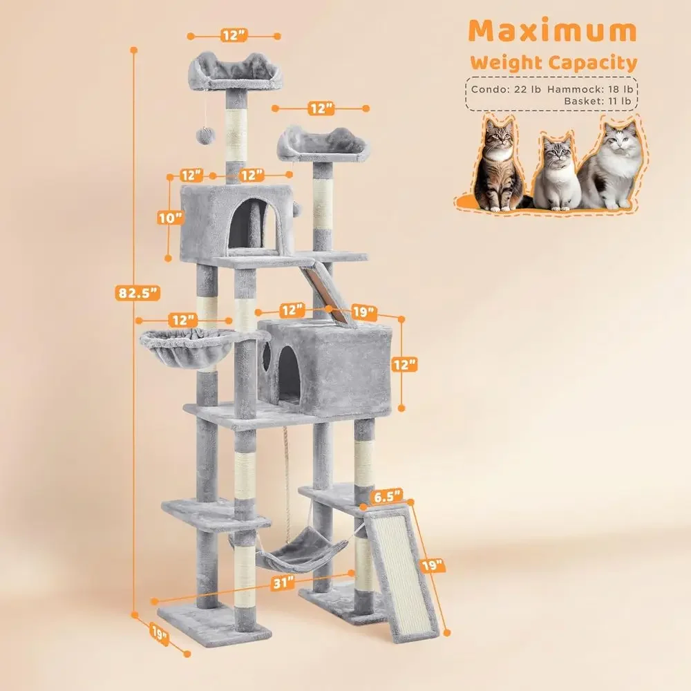 82.5インチ大型キャットタワー、ハンモック、2段の止まり木 - Cat Scratching Post のレビューと価格