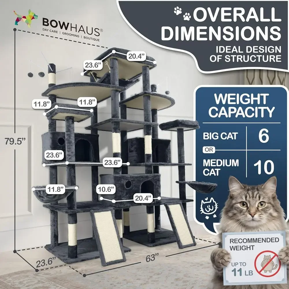 80インチの高さの大型猫用キャットタワー：多層式室内アクティ - Cat Scratching Post のレビューと価格