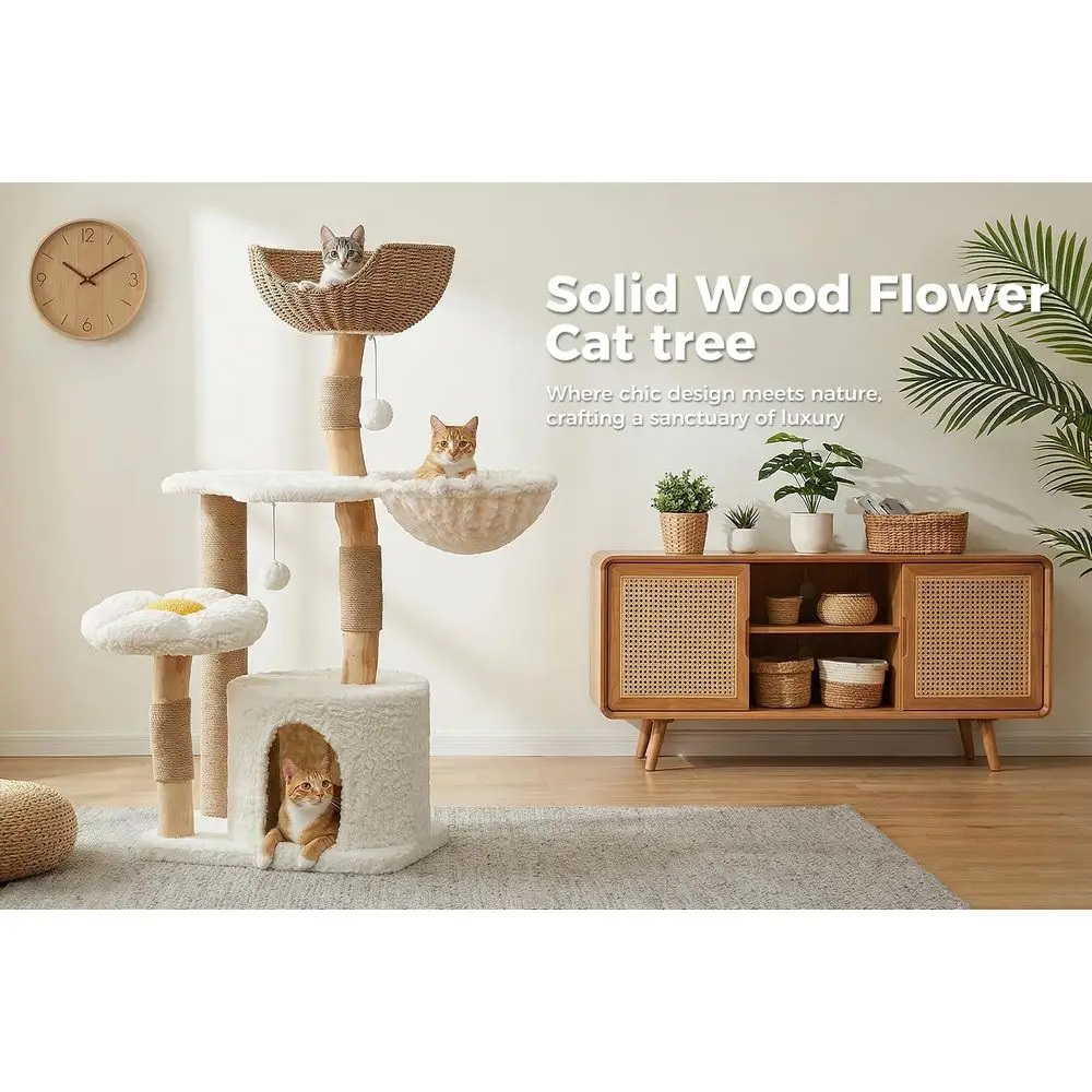 高さ48.5インチの無垢材キャットタワー、豪華なコンドミニア - Cat Scratching Post のレビューと価格
