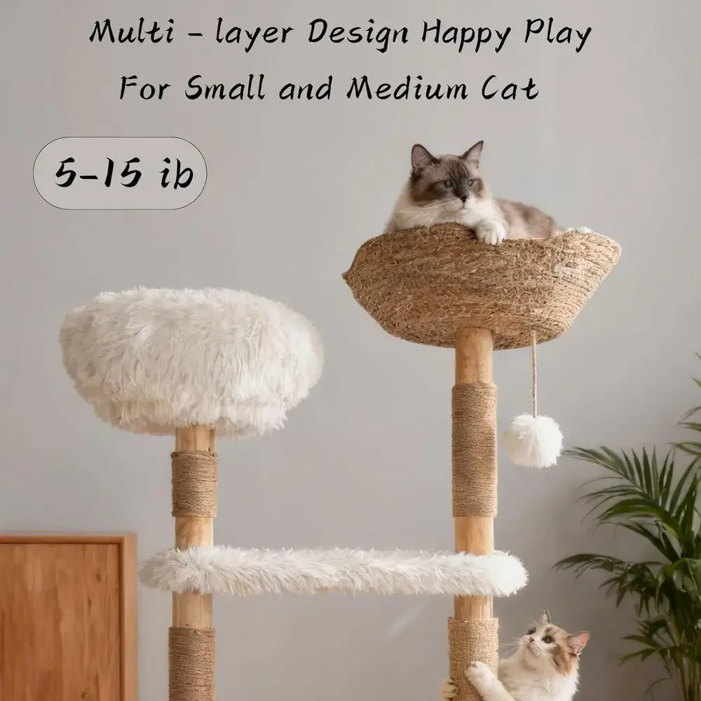 天然木製キャットタワー、サイザル麻の爪とぎポールと籐の巣付き - Cat Scratching Post のレビューと価格