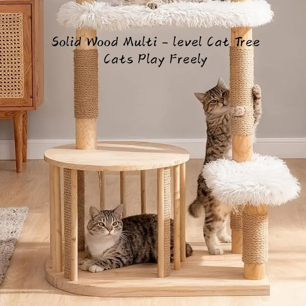 天然木製キャットタワー、サイザル麻の爪とぎポールと籐の巣付き - Cat Scratching Post のレビューと価格